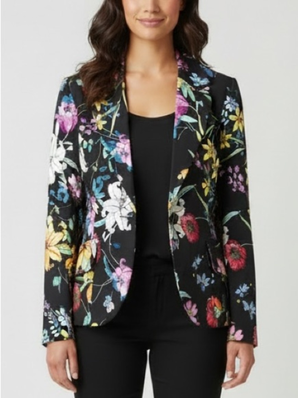 Joseph Ribkoff Black Floral Blazer with Multicolor Blooms, SIZE 6